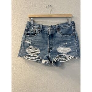 Levi Strauss 501 Cut Off Denim Jean Shorts Light Wash Distressed Size 29